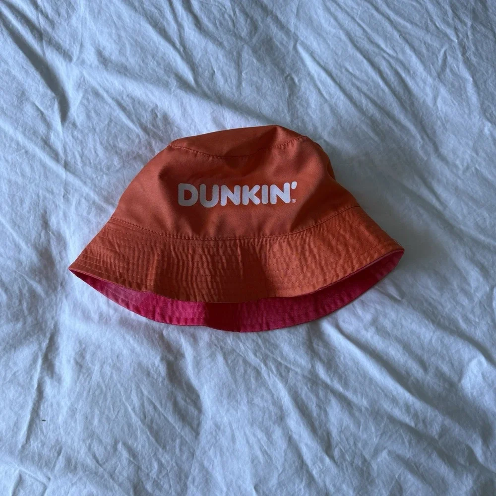 Dunkin' Reversible Bucket Hat Pink/Orange Coffee & Tea Theme